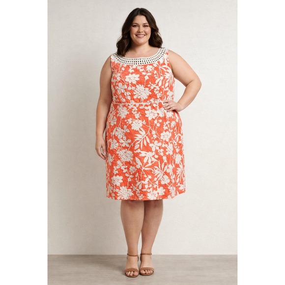 Tahari Arthur S. Levine Dresses & Skirts - Tahari Arthur S Levine Coral Floral Jacquard Sheath Dress Lattice Neck 20W $178